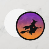 Hexe Silhouette auf Broom Einladung (Vorne/Hinten)