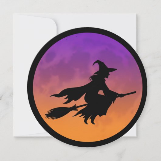 Hexe Silhouette auf Broom Einladung (Vorderseite)