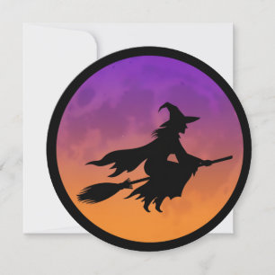 Hexe Silhouette auf Broom Einladung