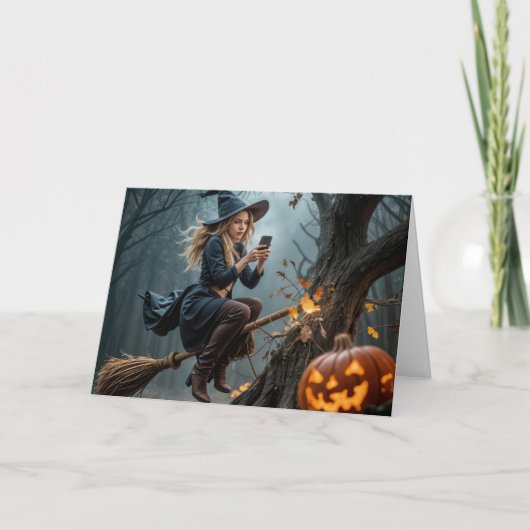 Hexe Simste während sie auf einem Zimmer flog Karte (Vorderseite)