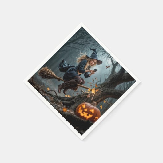 Hexe Simste während sie auf einem Zimmer flog Serviette (Ecke)
