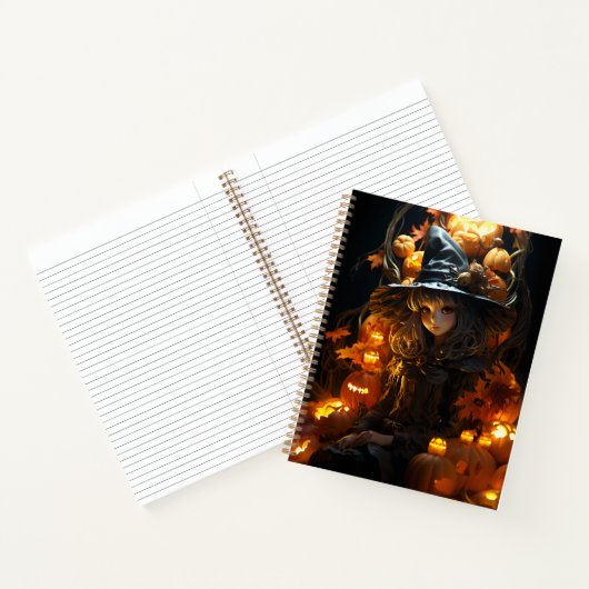 Hexe sitzt auf ihrem Jack-O-Lantern-Thron Notizblock (Innenseite)