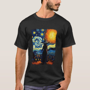 Hexe Starry Night Van Gogh ästhetisches Halloween  T-Shirt