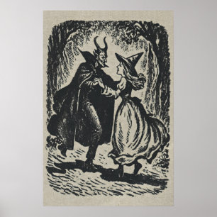 Hexe tanzt mit dem Teufel Druck, Vintage Poster