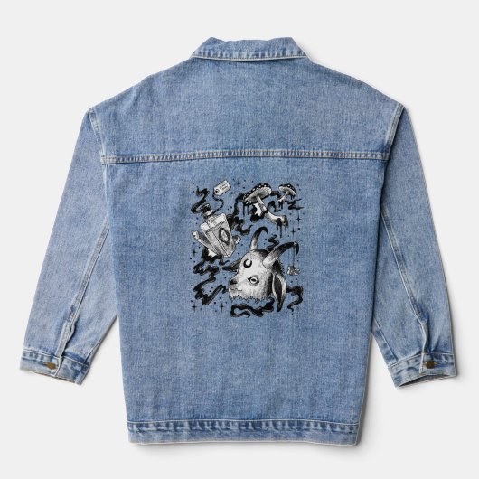 Hexe Tränke Ziege Schwarz und Weiß Tri-Blen Jeansjacke (Rückseite)