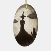 Hexe u. Katze in der Silhouette-Verzierung Keramikornament (Rechts)