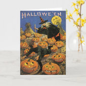 Hexe-u. Kürbis-Flecken-Vintage Halloween-Karte Karte (Gelbe Blume)