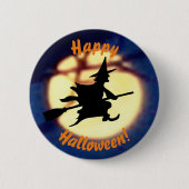 Hexe über den Halloween-Button Button (Vorderseite)