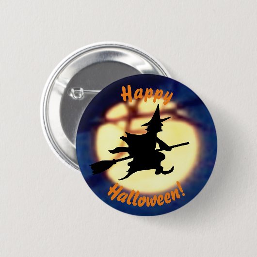 Hexe über den Halloween-Button Button (Vorne & Hinten)