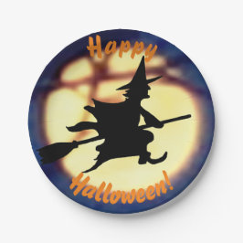 Hexe über Mond Halloween Paper Teller
