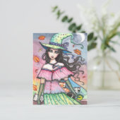 Hexe und 3 Katzen Postkarte von Molly Harrison (Stehend Vorderseite)