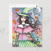 Hexe und 3 Katzen Postkarte von Molly Harrison (Vorne/Hinten)