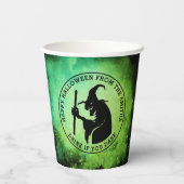Hexe und benutzerdefinierter Text grün schwarz Hal Pappbecher (Rückseite)