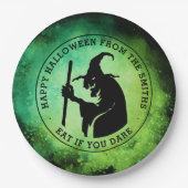Hexe und benutzerdefinierter Text grün schwarz Hal Pappteller (Vorderseite)