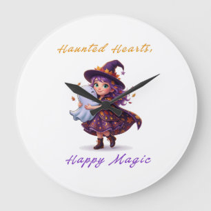 Hexe und Boo Freundinnen Süßer Halloween-Zauber Große Wanduhr