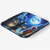 Hexe und Clown, die ein Monster Halloween anschaue Pappteller (Gewinkelt)