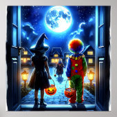 Hexe und Clown, die ein Monster Halloween anschaue Poster (Vorne)