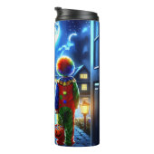 Hexe und Clown, die ein Monster Halloween anschaue Thermosbecher (Nach rechts gedreht)