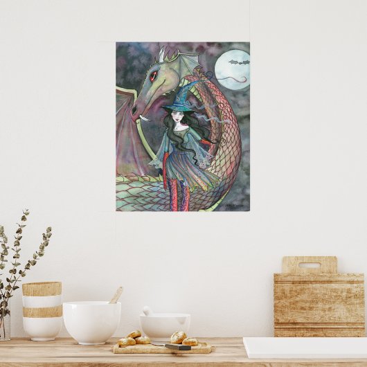 Hexe und Drachenposter von Molly Harrison Poster (Küche)