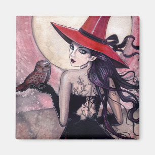 Hexe und Eule Fantasy Art Magnet