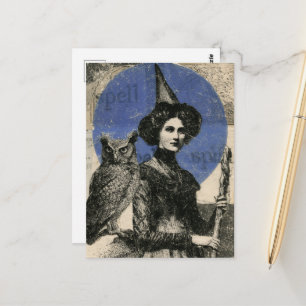 Hexe und Eule Retro-Zauber-Collage Postkarte