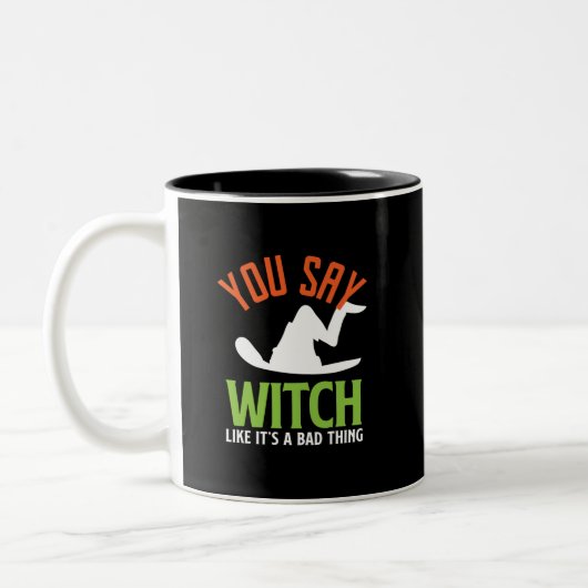 Hexe und Hexerei Puns Funny Halloween Zweifarbige Tasse (Links)