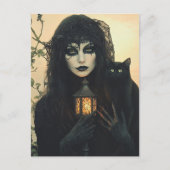 Hexe und ihre schwarze Katze Postkarte (Vorderseite)