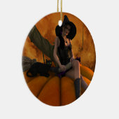Hexe und Katze auf Giant Pumpkin Keramikornament (Rechts)