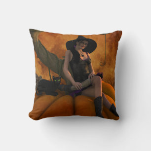 Hexe und Katze auf Giant Pumpkin Kissen