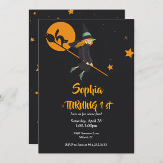 Hexe und Katze-Geburtstagskarte Einladung