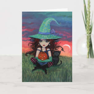 Hexe und Katze Halloween-Karte Karte