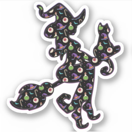 Hexe und Katze, Halloween-Stimmung Aufkleber (Vorderseite)