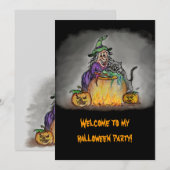 Hexe und Katze, Happy Halloween! Einladung (Vorne/Hinten)