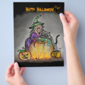 Hexe und Katze, Happy Halloween! Flyer (Hand)
