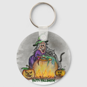 Hexe und Katze, Happy Halloween! Schlüsselanhänger