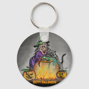 Hexe und Katze, Happy Halloween! Schlüsselanhänger
