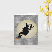 Hexe und Katze Karte (Gelbe Blume)