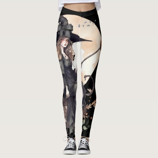 Hexe und Katze mit Erntemond und Ravens Leggings (Vorderseite)