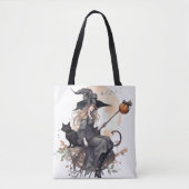 Hexe und Katze mit Erntemond und Ravens Tasche (Vorderseite)