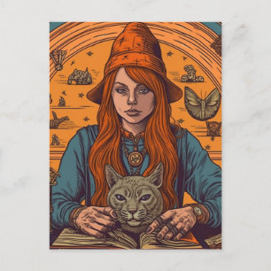 Hexe und Katze Postkarte