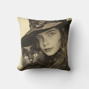 Hexe und Katze Vintages Wiccan-Kissen Kissen