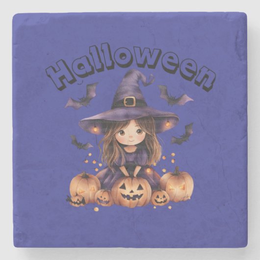 Hexe und Kürbis Halloween Wall Clock Steinuntersetzer (Vorderseite)