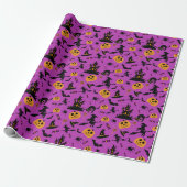 Hexe und Kürbismuster Lila Halloween Geschenkpapier (Ungerollt)