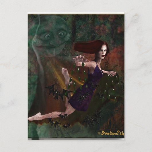 Hexe und Mond Postkarte (Vorderseite)