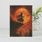 Hexe und Mondlicht-Klippe | Spooky Halloween Karte (Stehend Vorderseite)