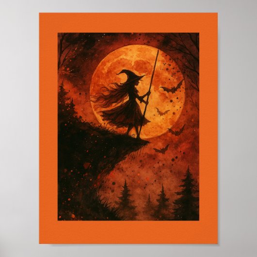 Hexe und Mondlicht-Klippe | Spooky Halloween Poster (Vorne)