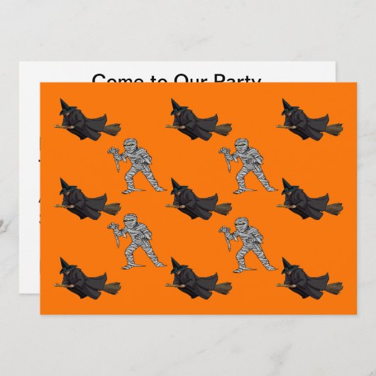 Hexe und Mummy Pattern Halloween-Party laden ein Einladung (Vorne/Hinten)