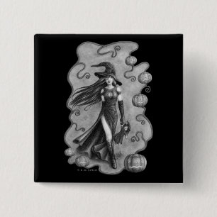 Hexe und Puppe Halloween Button