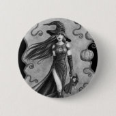 Hexe und Puppe Halloween Button (Vorderseite)