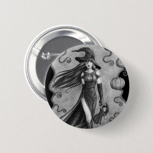 Hexe und Puppe Halloween Button (Vorne & Hinten)